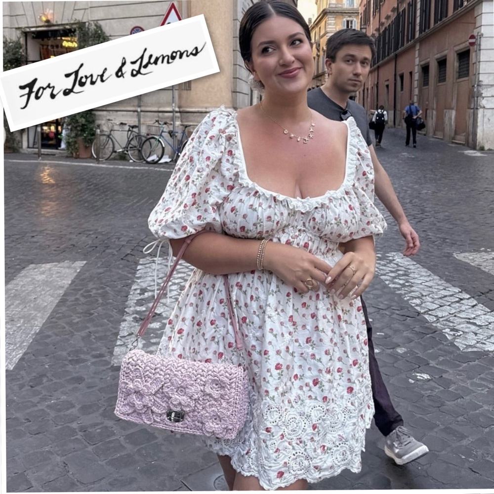 FOR LOVE & LEMONS NWT JACKSON COTTON EMBROIDERED MINI DRESS IN FLORAL PRINT S - Picture 2 of 16